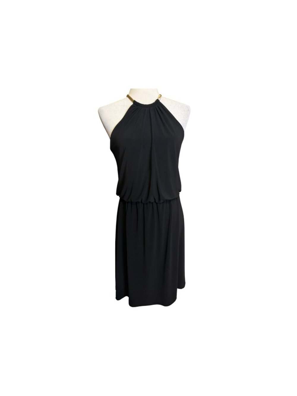 MSK Black Halter Neck Dress w/Gold Metallic Choker Hardware - Size Medium